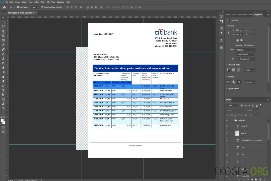 Modèle de relevé bancaire de preuve d'adresse de Hong Kong Citibank au format Word et PDF template Modèle de relevé bancaire de preuve d'adresse de Hong Kong Citibank au format Word et PDF template